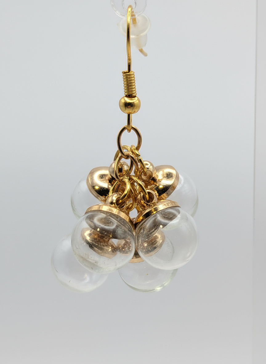 Airy Glass Globe Cluster Gold Earrings