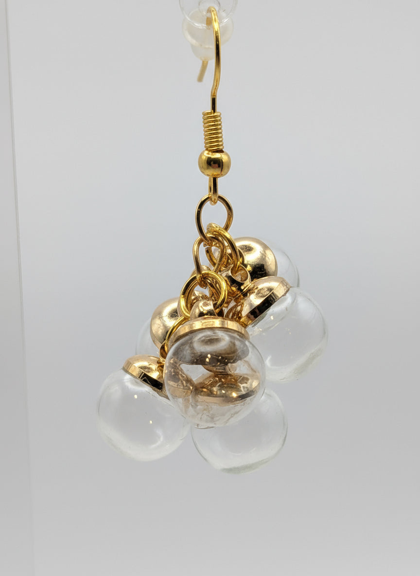 Airy Glass Globe Cluster Gold Earrings