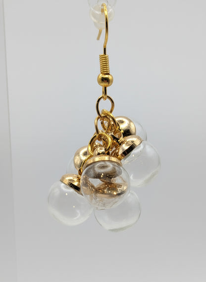 Airy Glass Globe Cluster Gold Earrings
