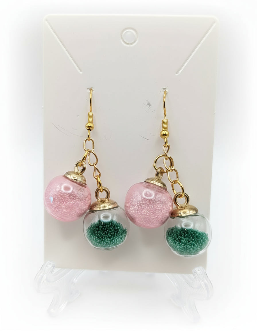 Wicked Pink & Green Millibead Cluster Earrings