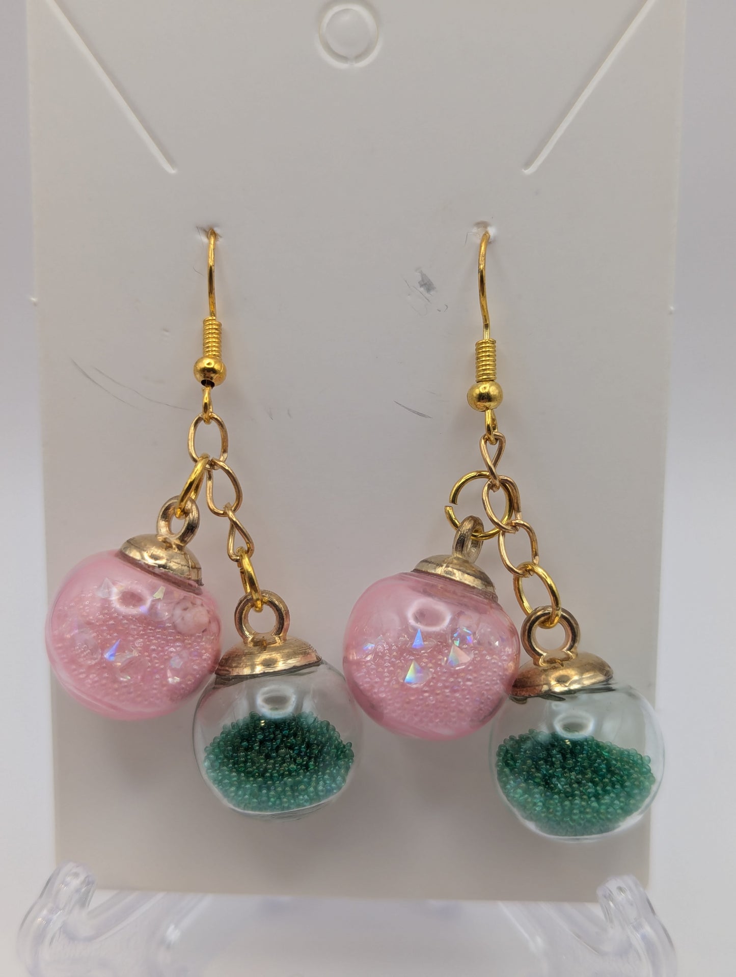 Wicked Pink & Green Millibead Cluster Earrings