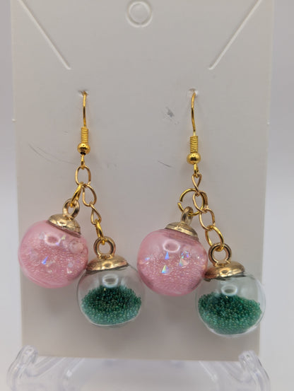 Wicked Pink & Green Millibead Cluster Earrings