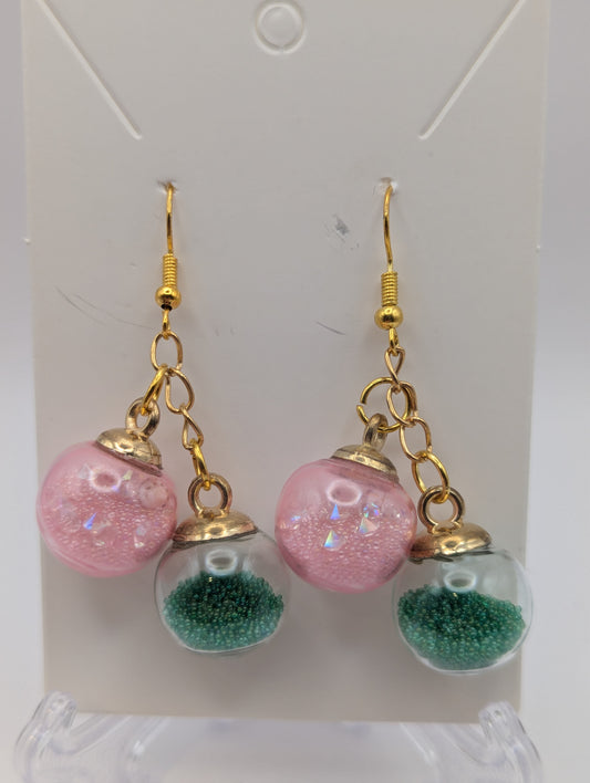 Wicked Pink & Green Millibead Cluster Earrings