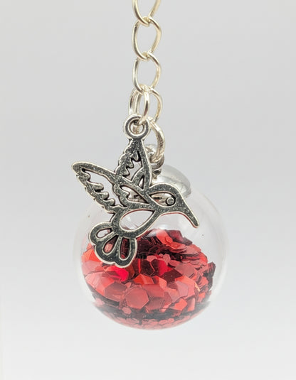 Hummingbird and Red Feeder Glitter Globe Earrings