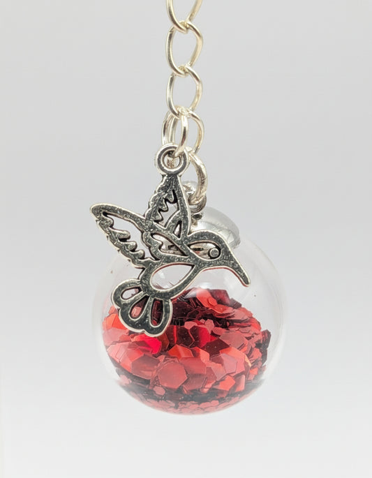 Hummingbird and Red Feeder Glitter Globe Earrings