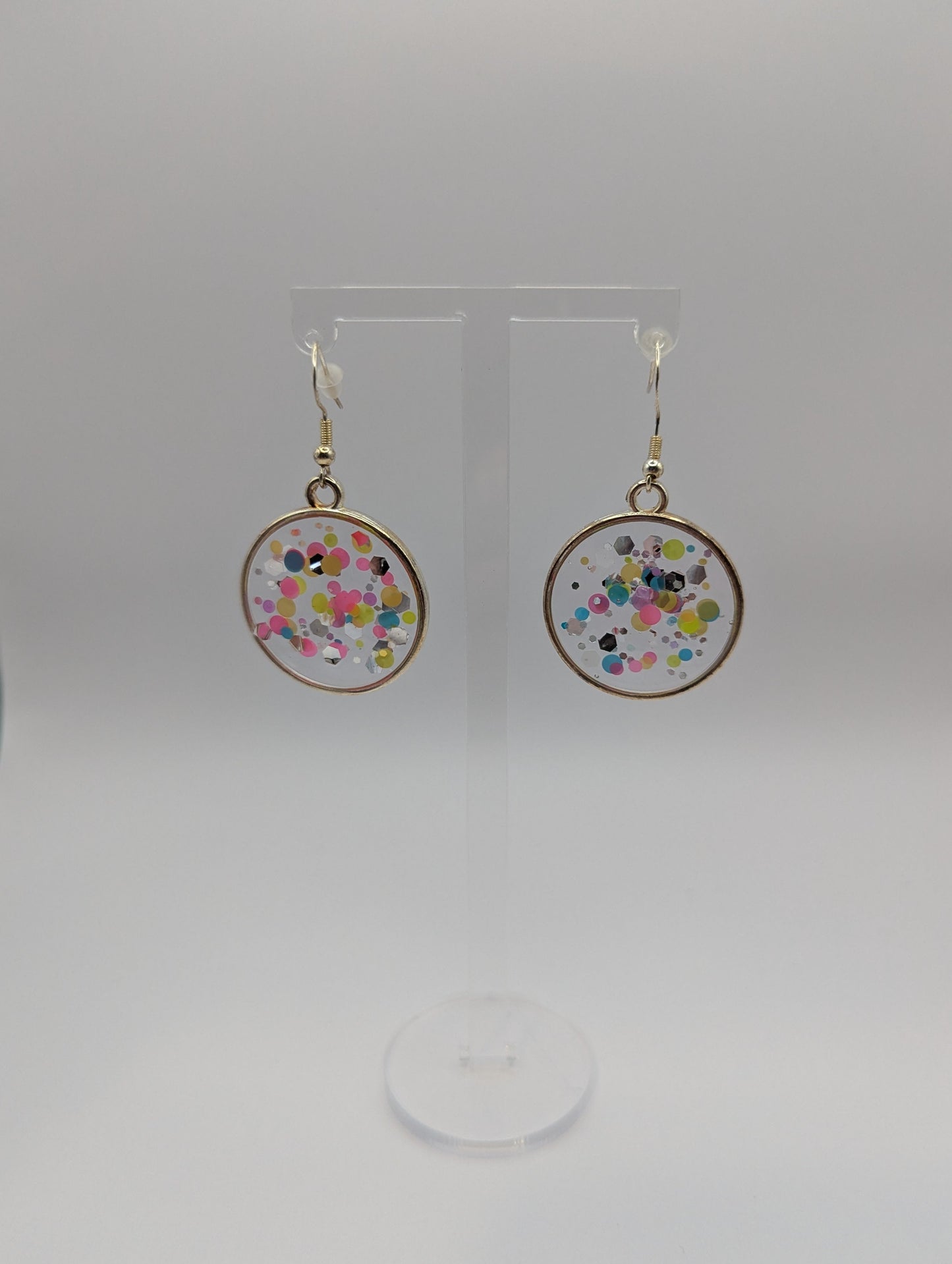 Multidimensional Neon Glitter Resin Earrings