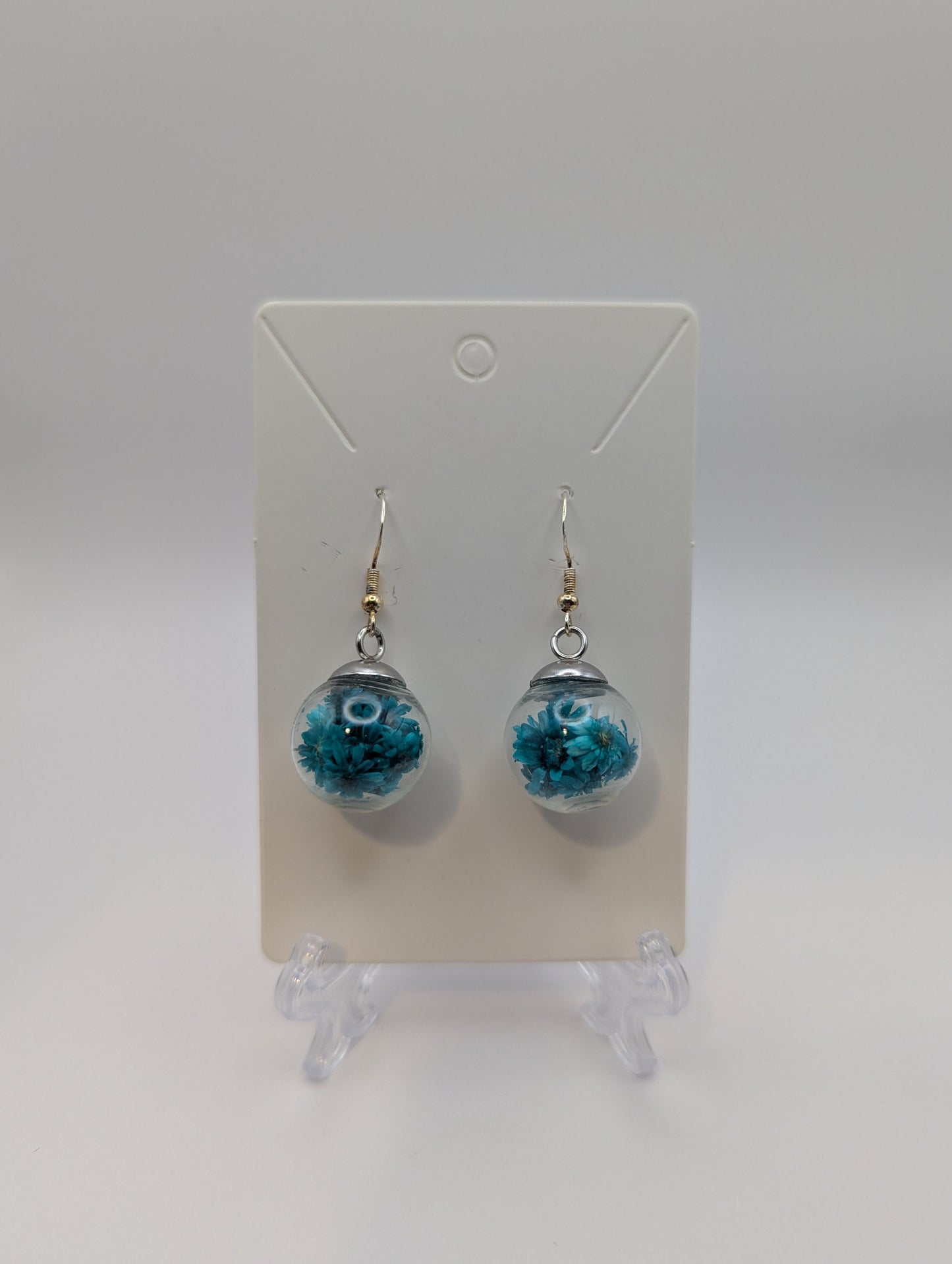 Teal Dried Bloom Small Globe Earrings