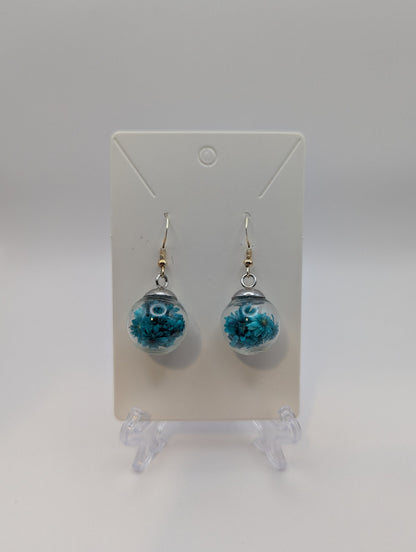 Teal Dried Bloom Small Globe Earrings
