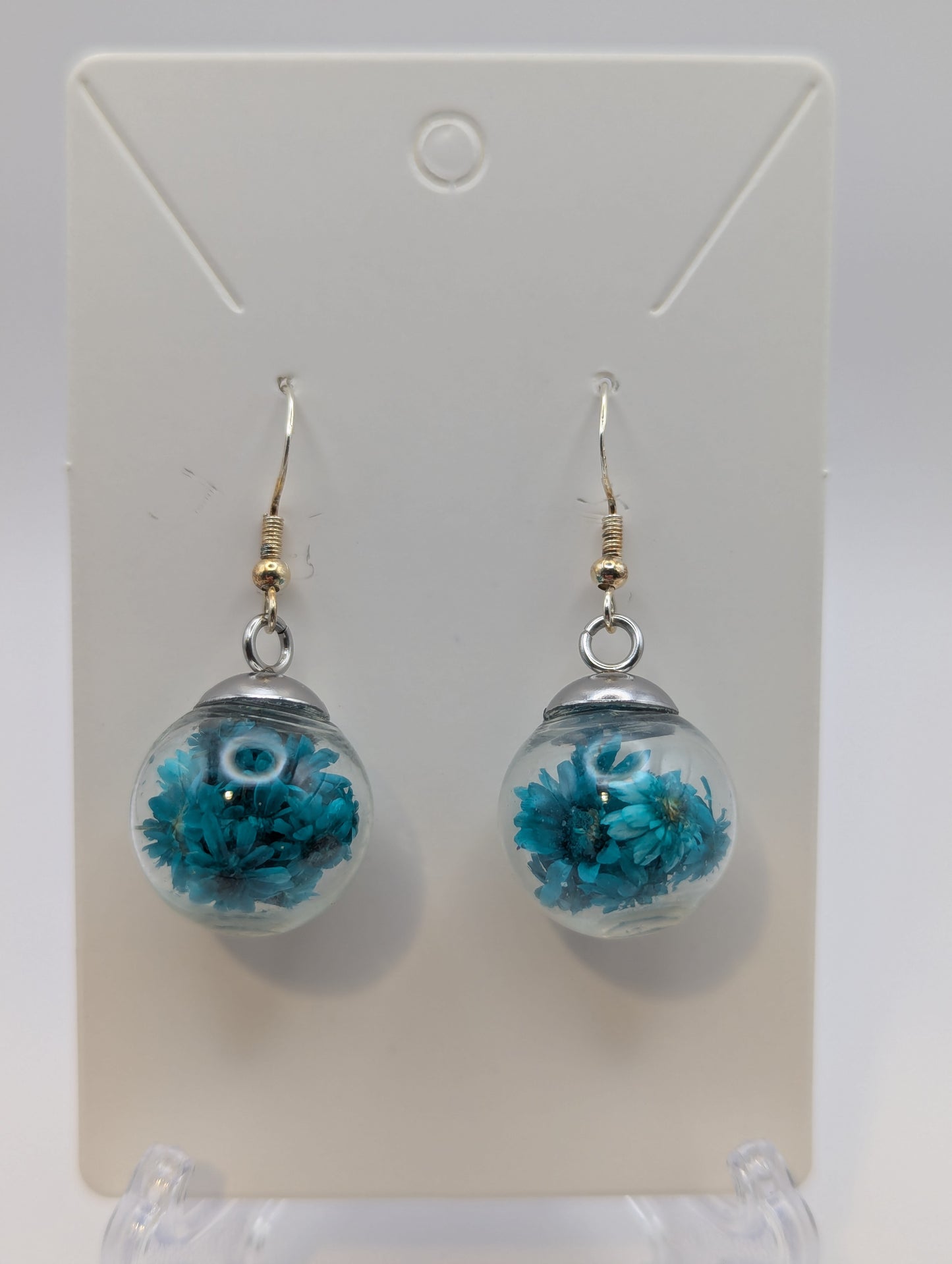 Teal Dried Bloom Small Globe Earrings