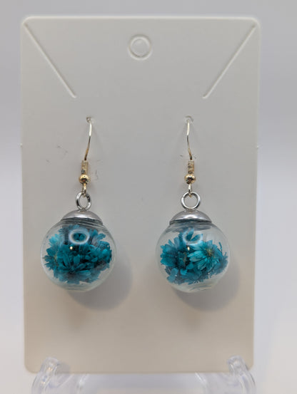 Teal Dried Bloom Small Globe Earrings