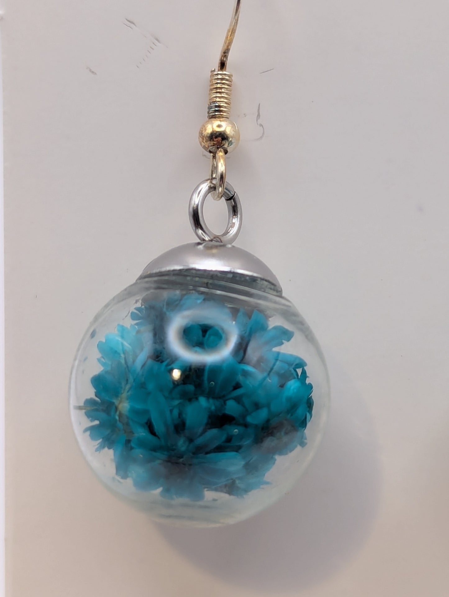 Teal Dried Bloom Small Globe Earrings