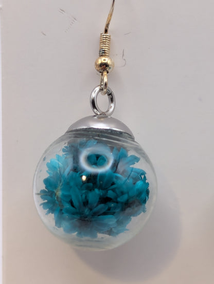 Teal Dried Bloom Small Globe Earrings