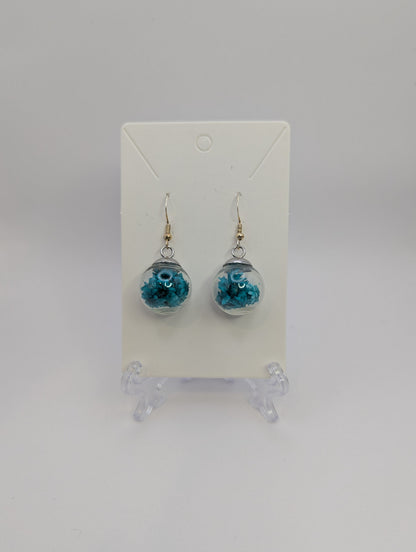 Teal Dried Bloom Large Globe Earrings