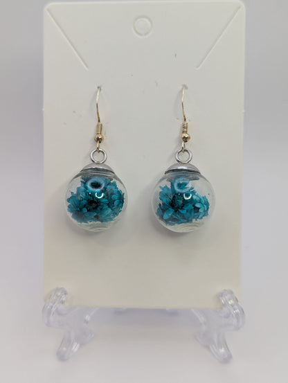 Teal Dried Bloom Large Globe Earrings
