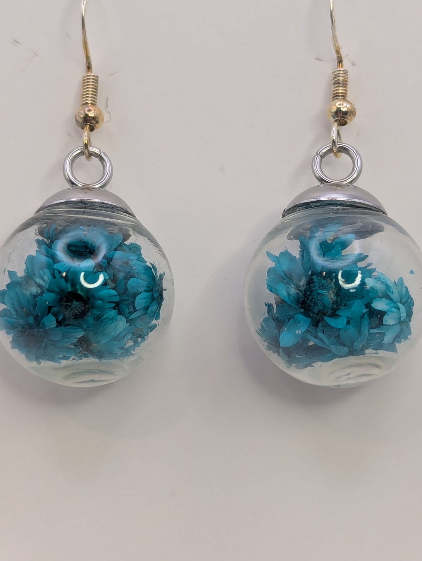 Teal Dried Bloom Large Globe Earrings