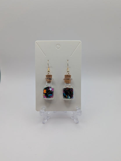 Autism Awareness Puzzle Pieces Glitter Vial Earrings