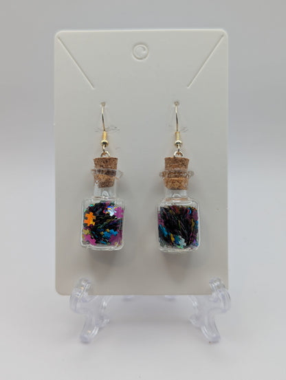 Autism Awareness Puzzle Pieces Glitter Vial Earrings