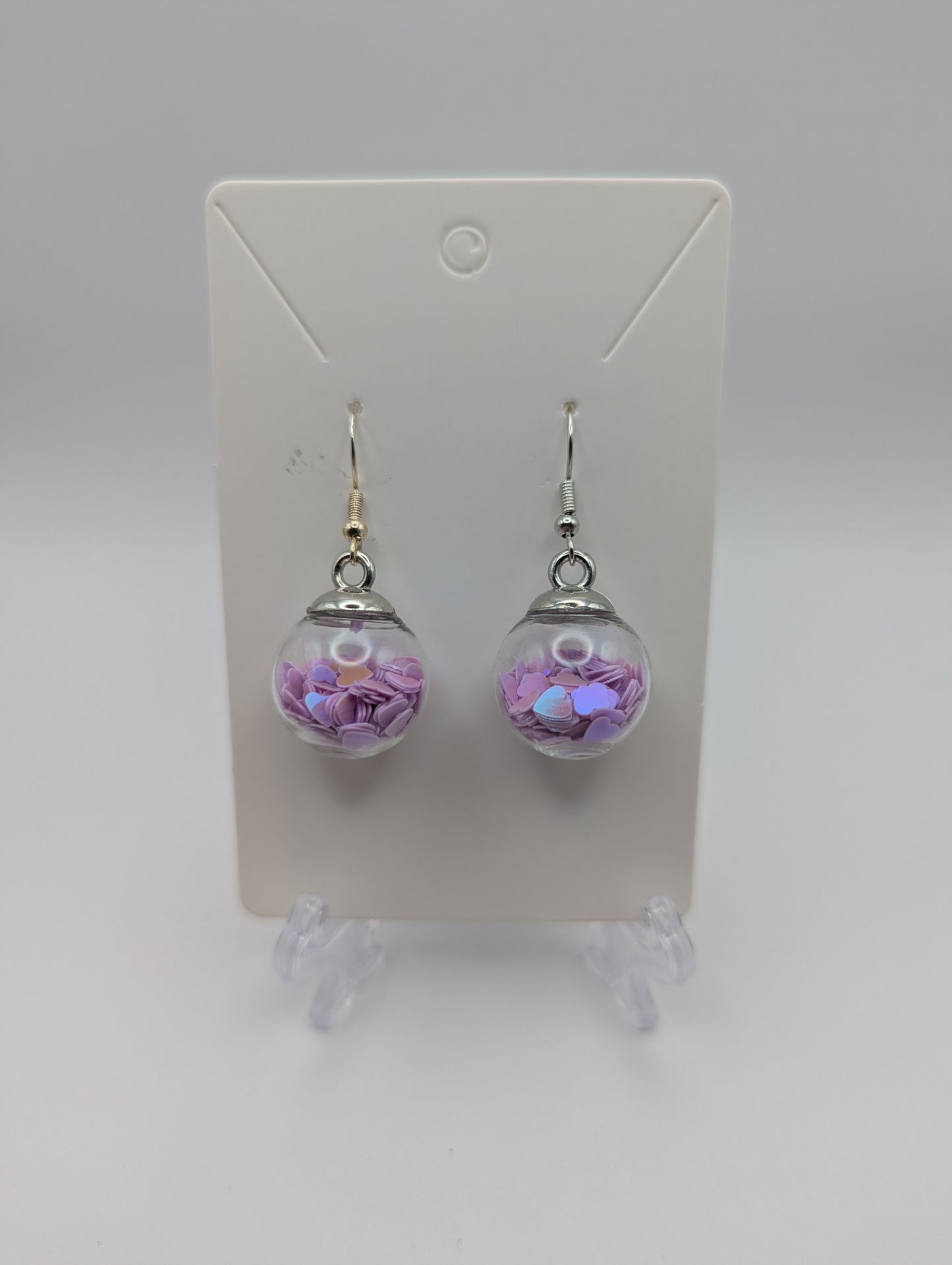 Pink Heart Glitter Globe Earrings