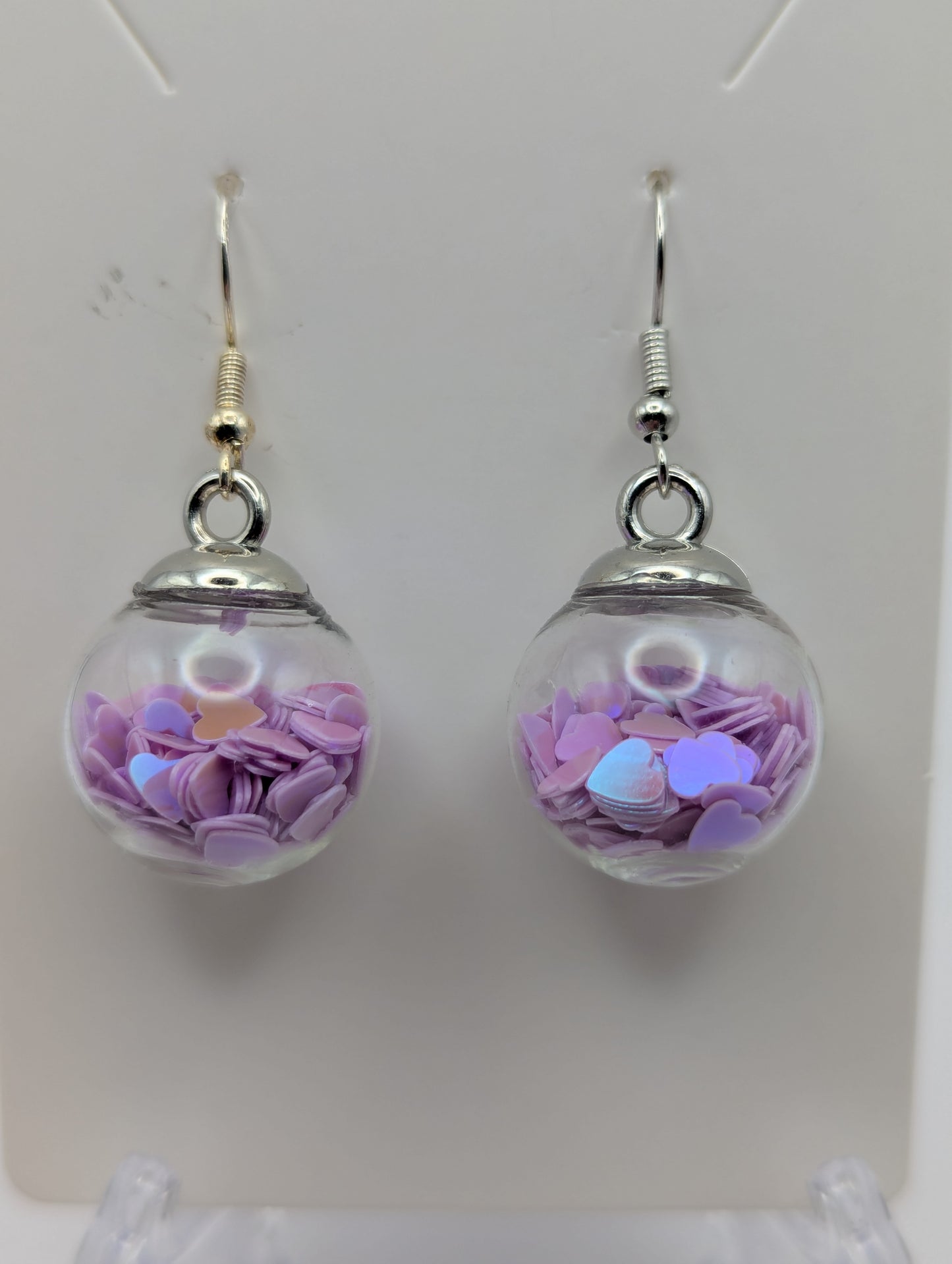 Pink Heart Glitter Globe Earrings