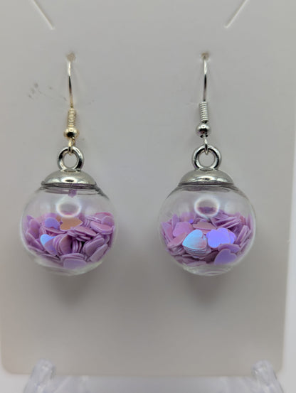 Pink Heart Glitter Globe Earrings