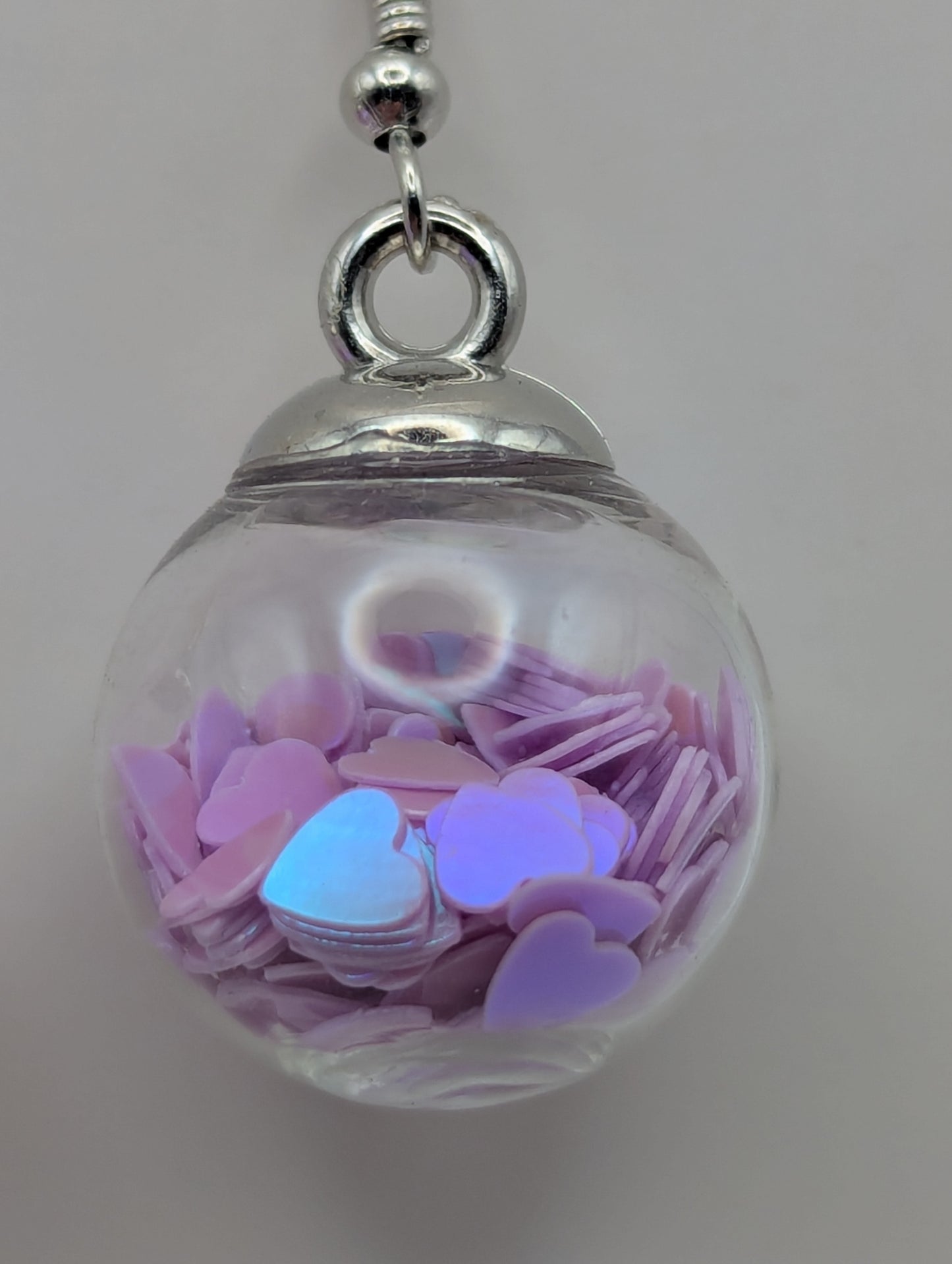 Pink Heart Glitter Globe Earrings