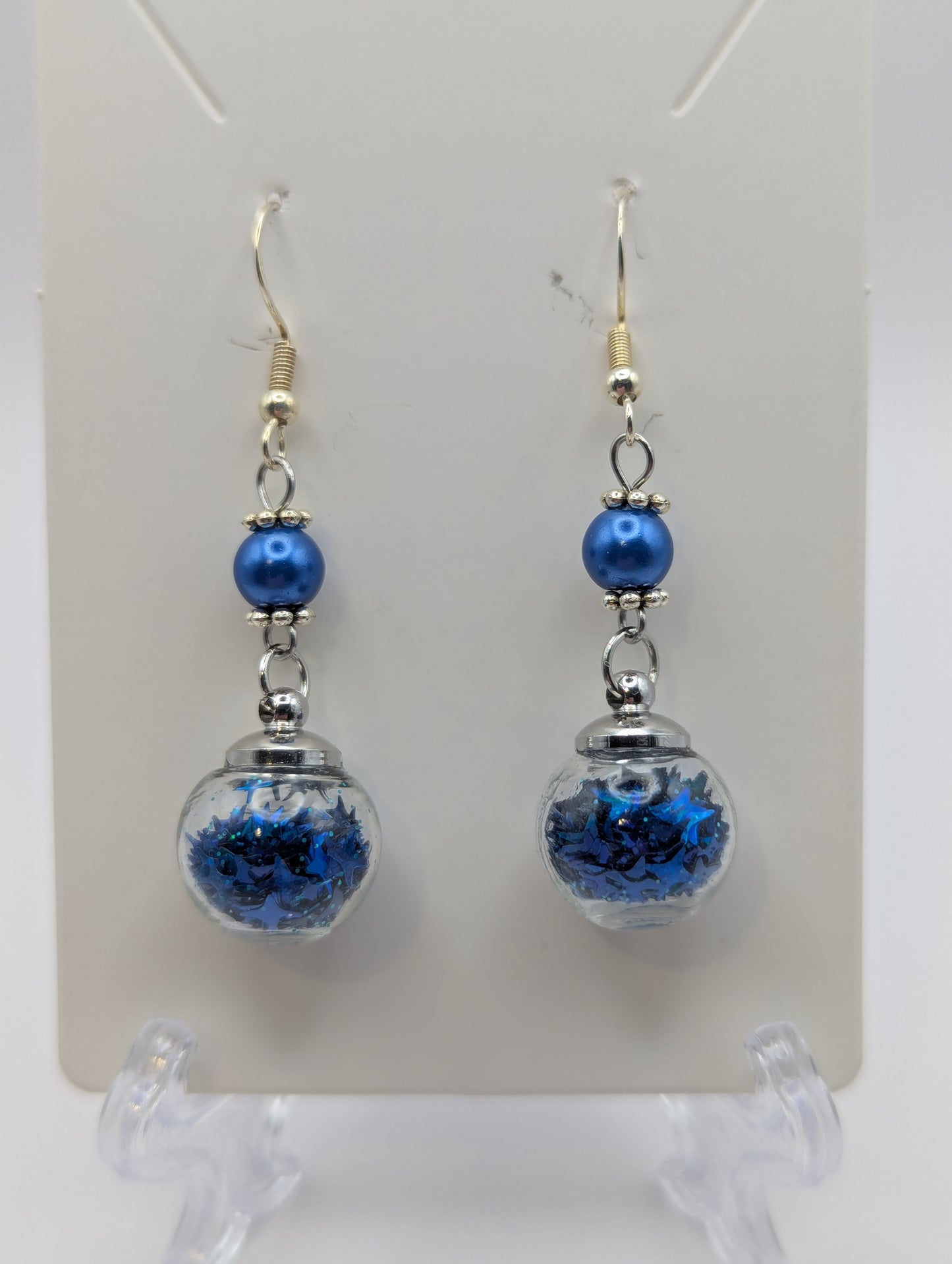 Blue Pearl & Glitter Globe Earrings