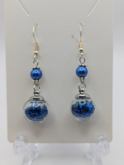 Blue Pearl & Glitter Globe Earrings