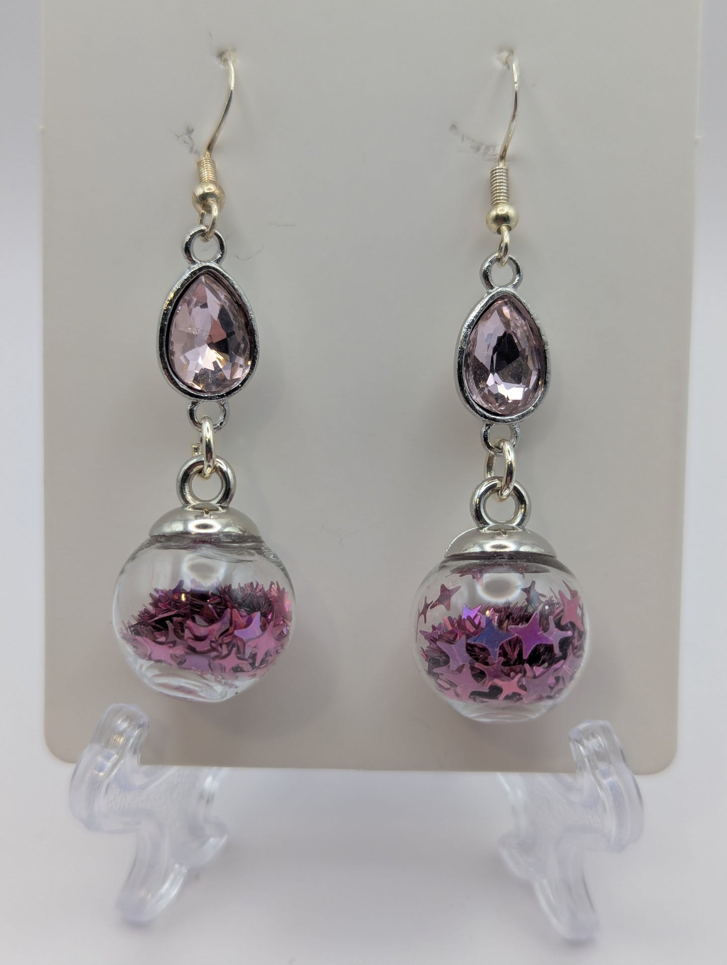 Soft Pink Rhinestone Sparkle Drops Earrings