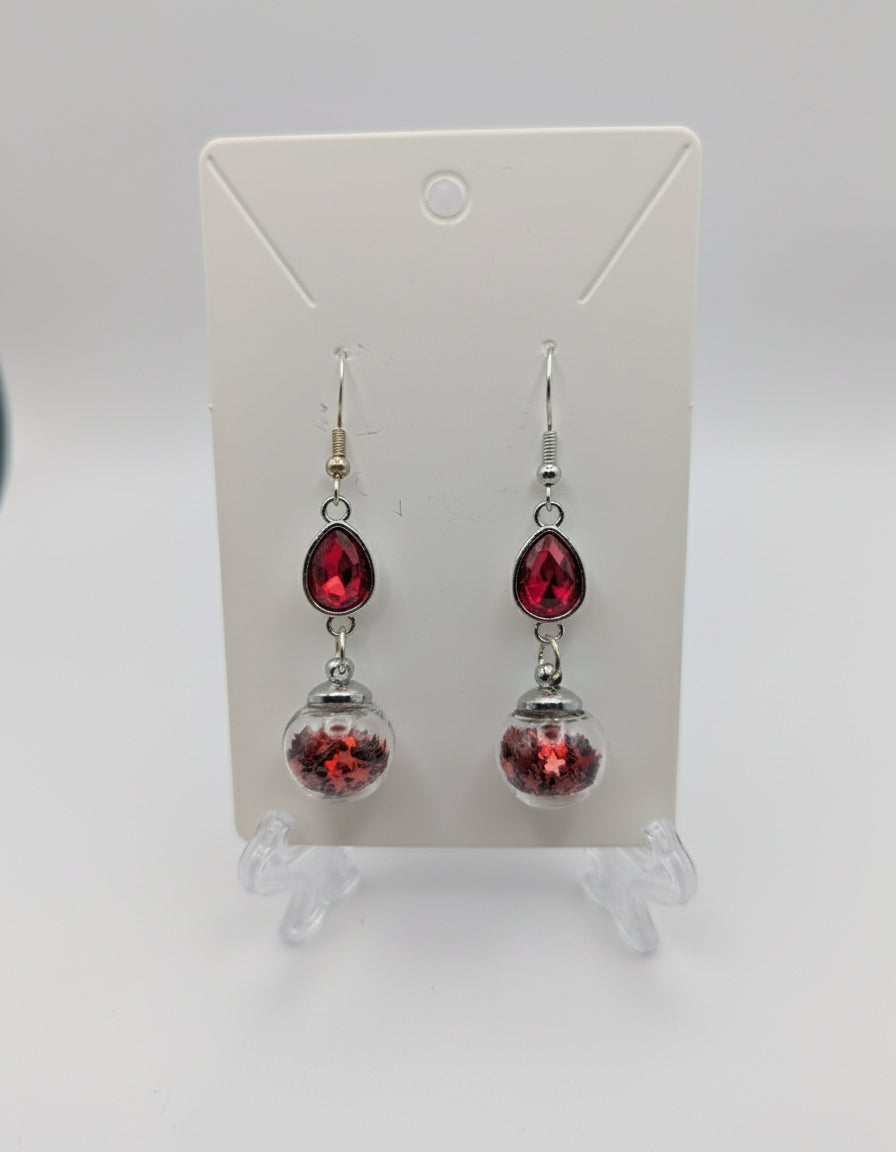 Red Rhinestone & Glitter Earrings