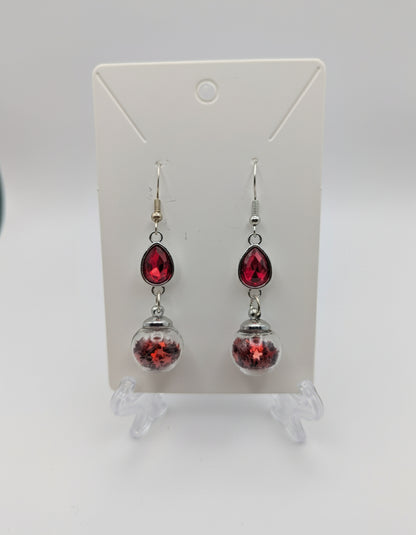 Red Rhinestone & Glitter Earrings