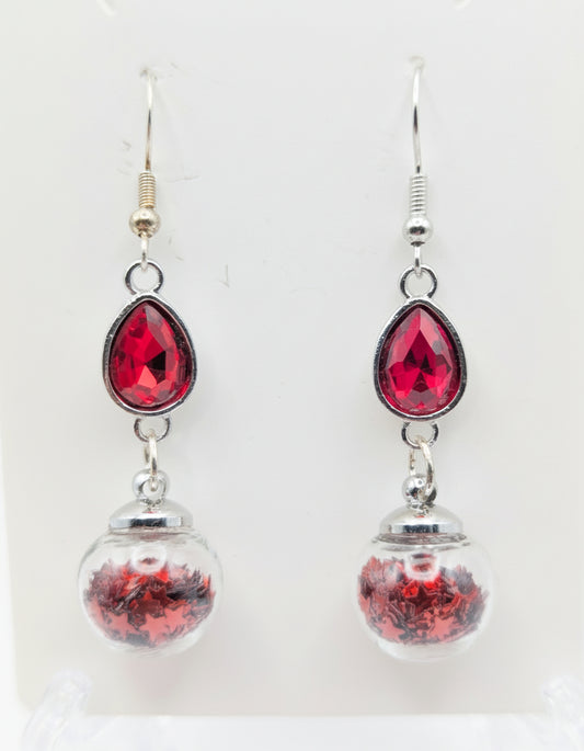Red Rhinestone & Glitter Earrings