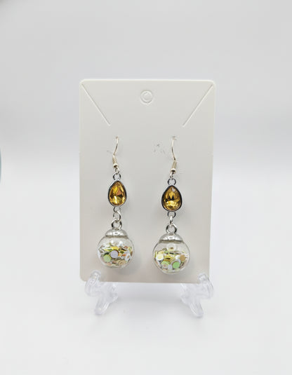 Golden Rhinestone & Yellow Dimensional Glitter Earrings