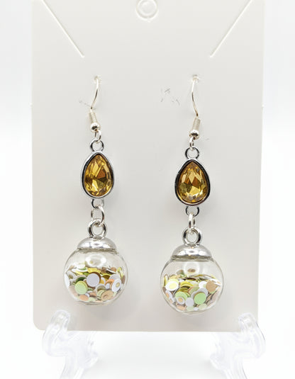Golden Rhinestone & Yellow Dimensional Glitter Earrings