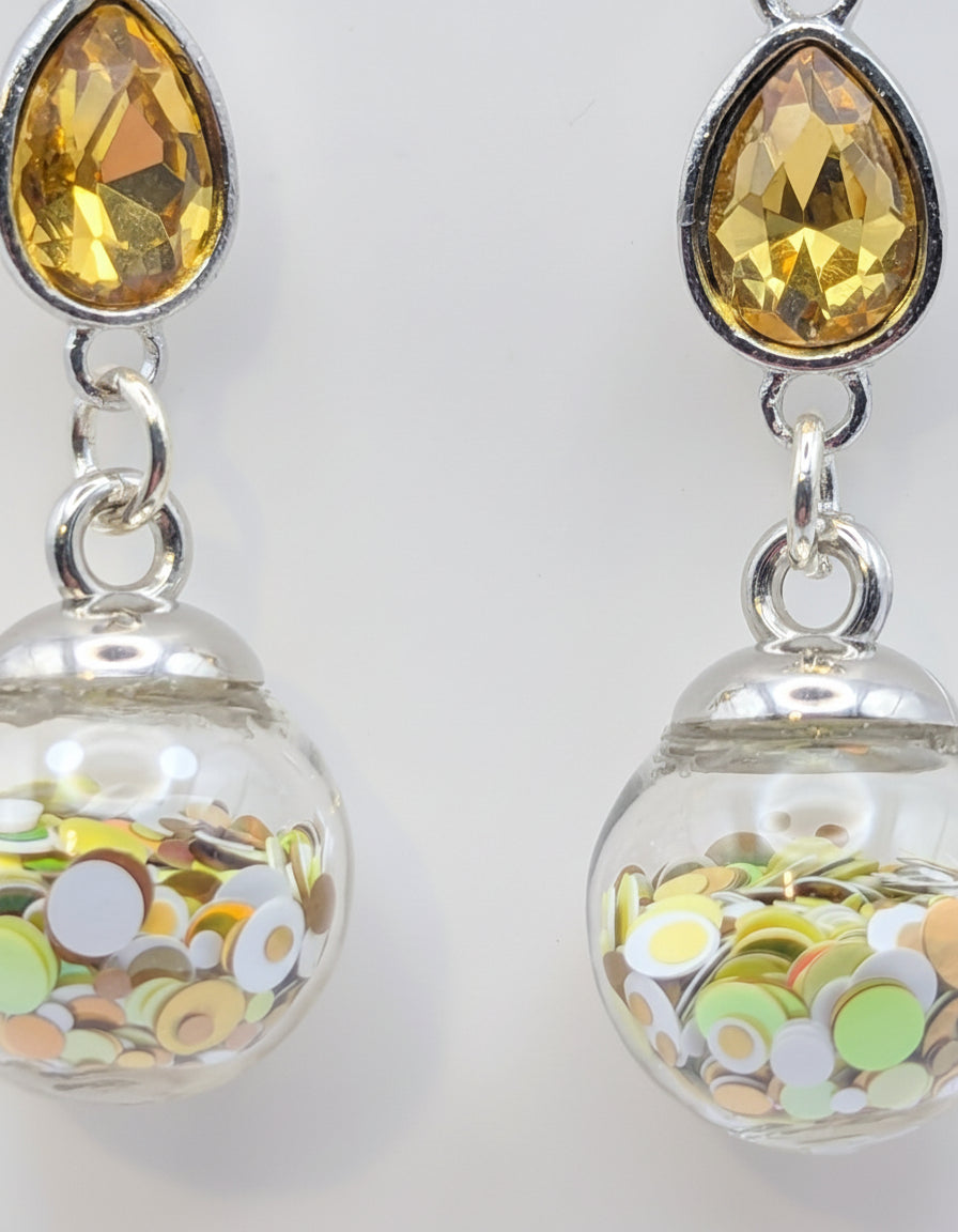 Golden Rhinestone & Yellow Dimensional Glitter Earrings