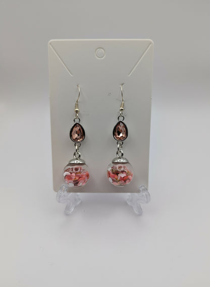 Romantic Peach Pink Glitter Globe Earrings