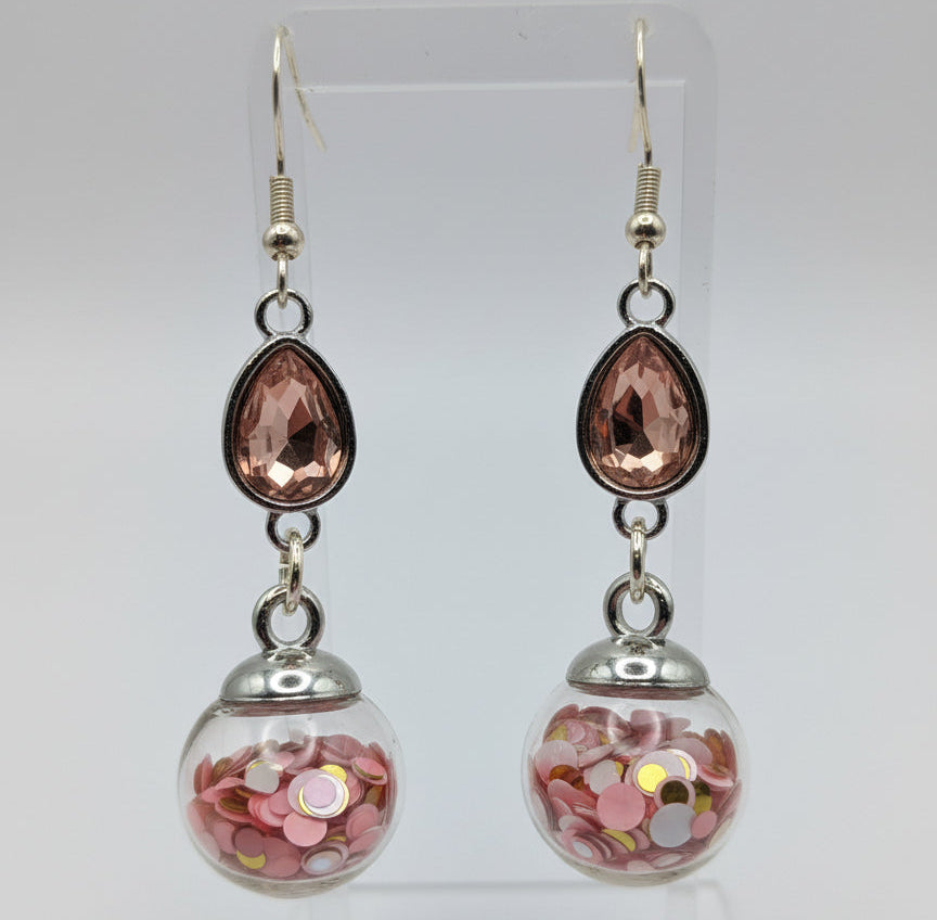 Romantic Peach Pink Glitter Globe Earrings