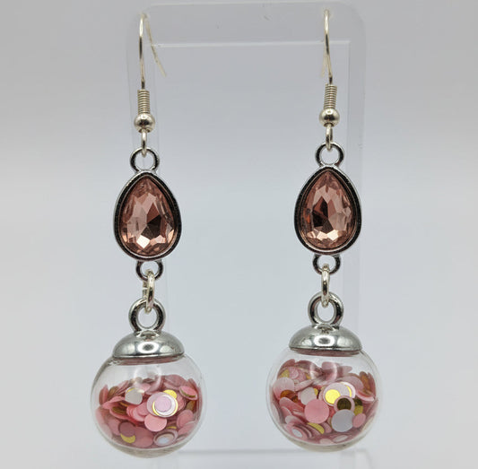 Romantic Peach Pink Glitter Globe Earrings
