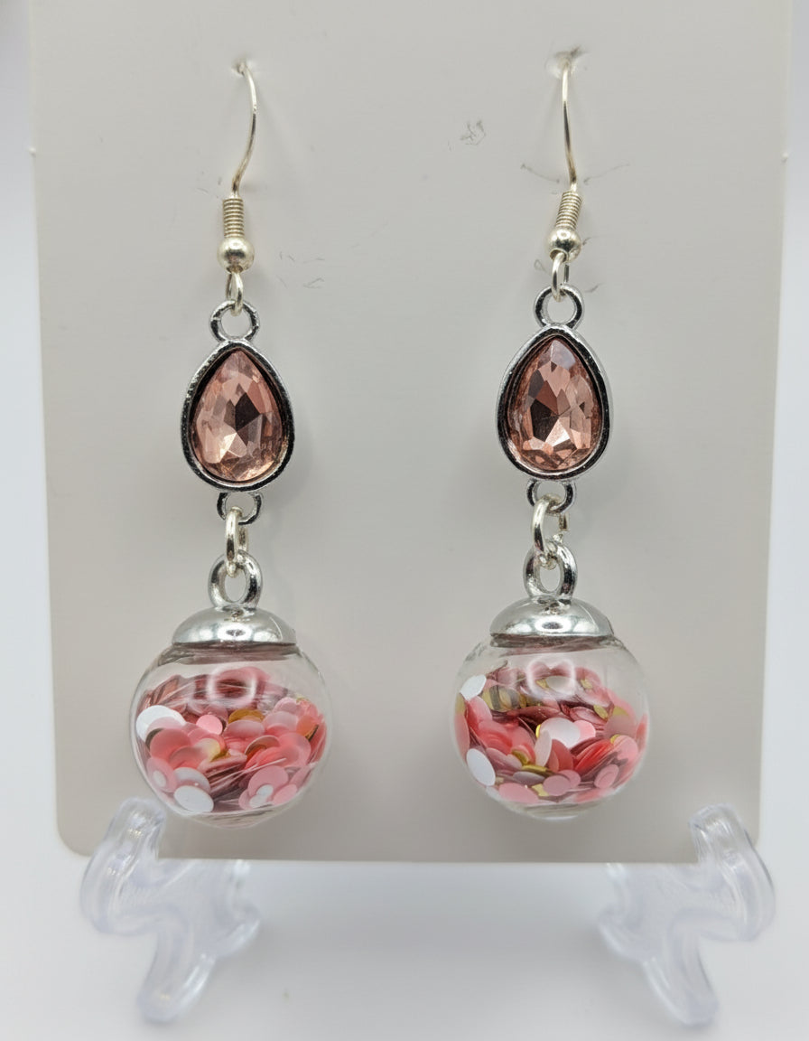 Peach Rhinestone & Multidimensional Glitter Earrings