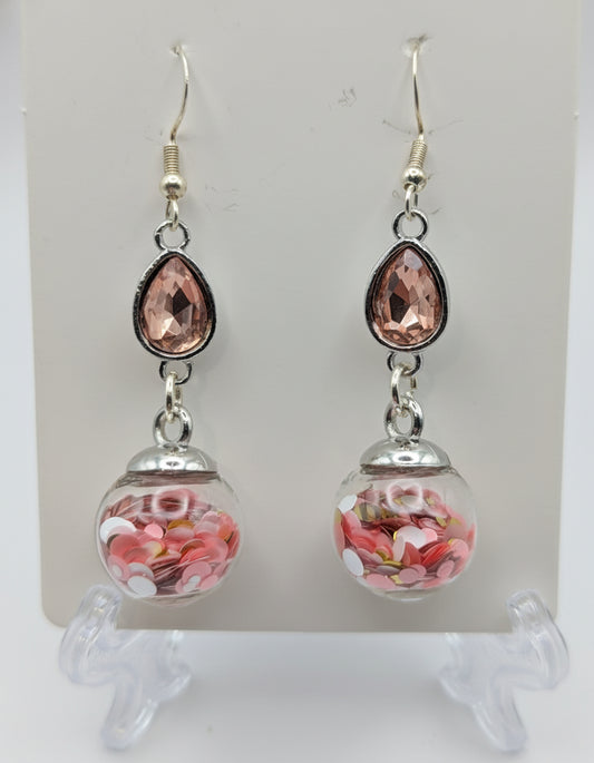 Peach Rhinestone & Multidimensional Glitter Earrings