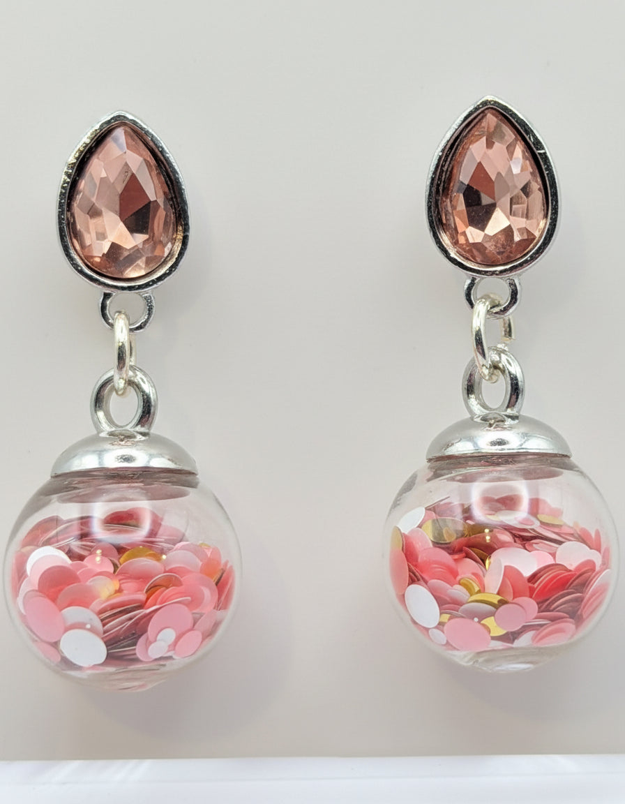 Peach Rhinestone & Multidimensional Glitter Earrings