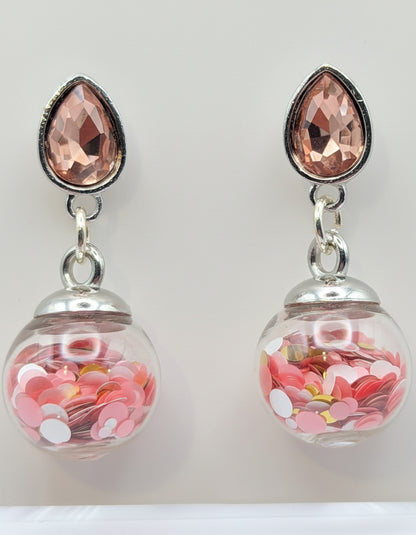 Peach Rhinestone & Multidimensional Glitter Earrings