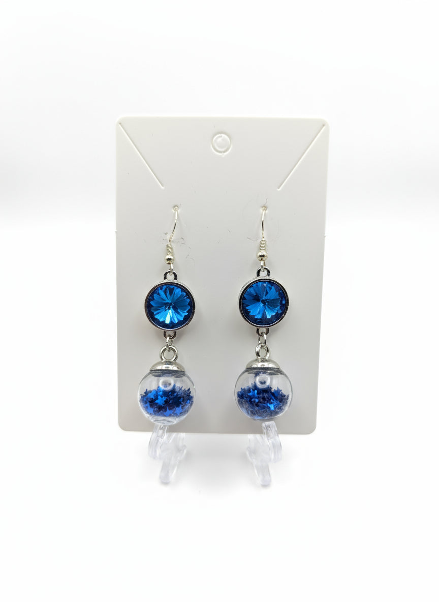 Cerulean Rhinestone & Glitter Globe Earrings