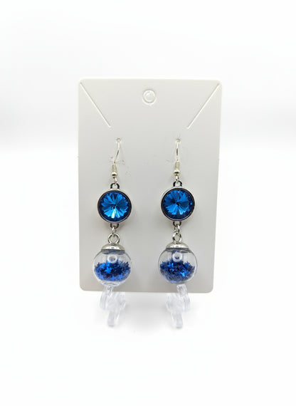 Cerulean Rhinestone & Glitter Globe Earrings