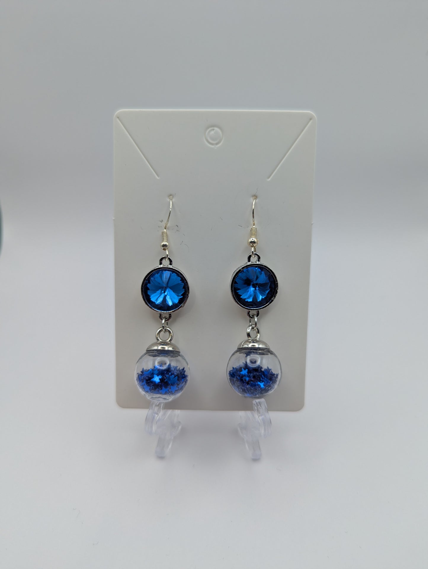 Royal Blue Rhinestone & Glitter Earrings