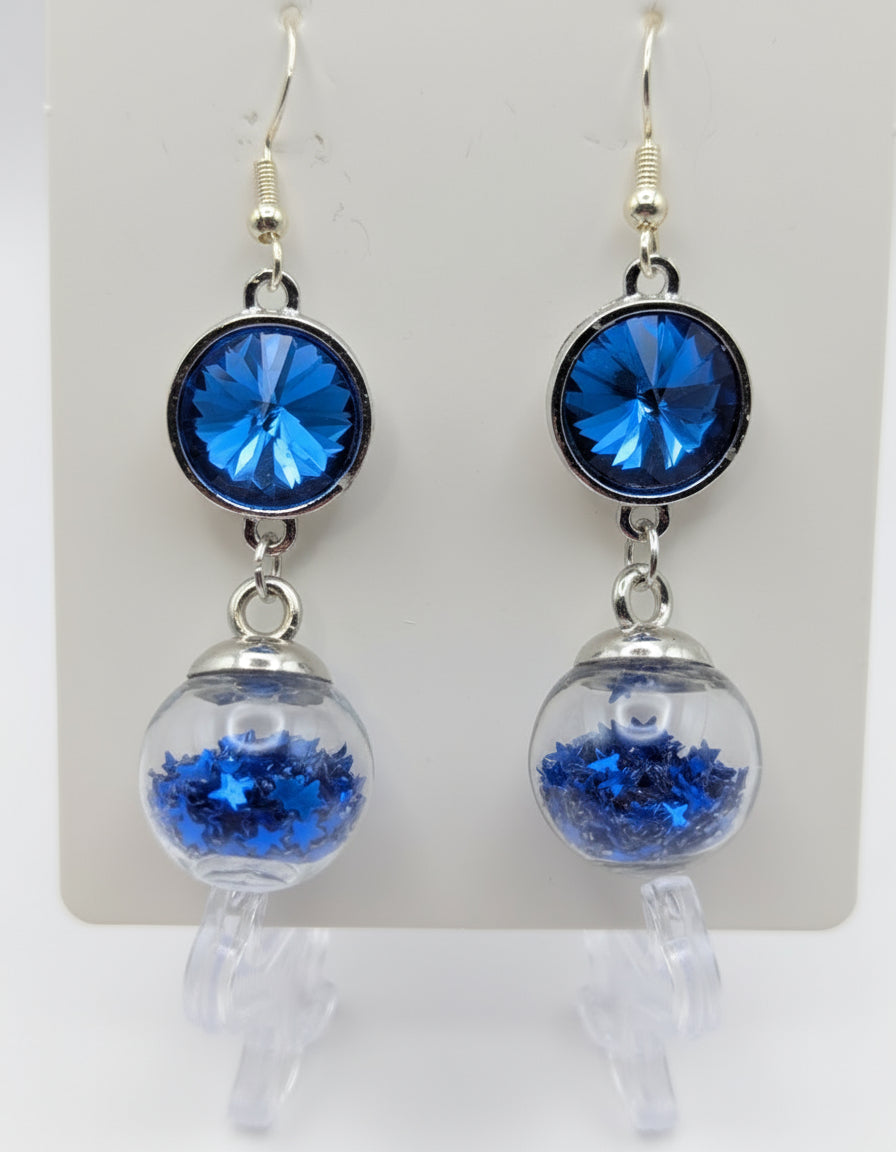 Royal Blue Rhinestone & Glitter Earrings