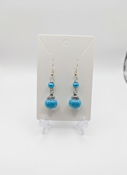Aquamarine Pearl & Glitter Globe Earrings