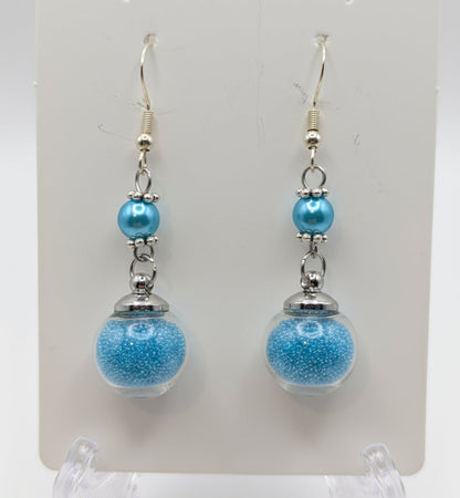 Aquamarine Pearl & Glitter Globe Earrings