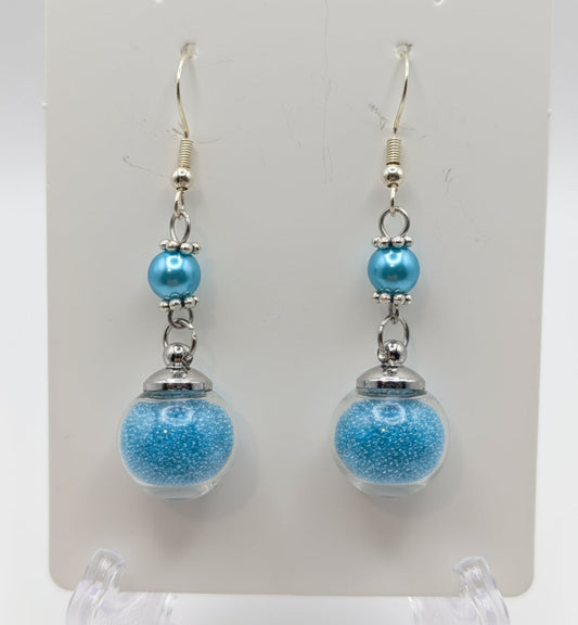 Aquamarine Pearl & Glitter Globe Earrings