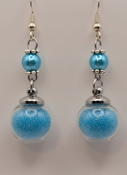 Aquamarine Pearl & Glitter Globe Earrings