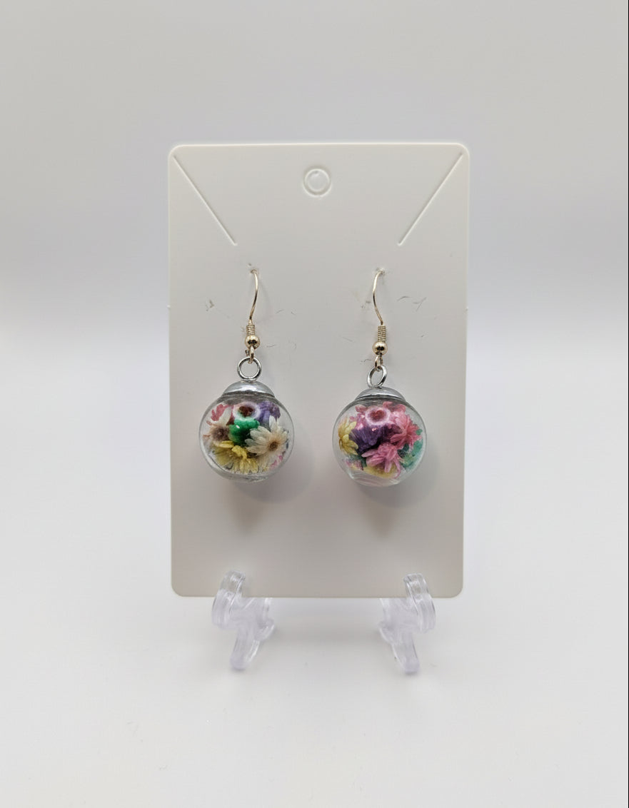 Multicolor Dried Bloom Small Globe Earrings